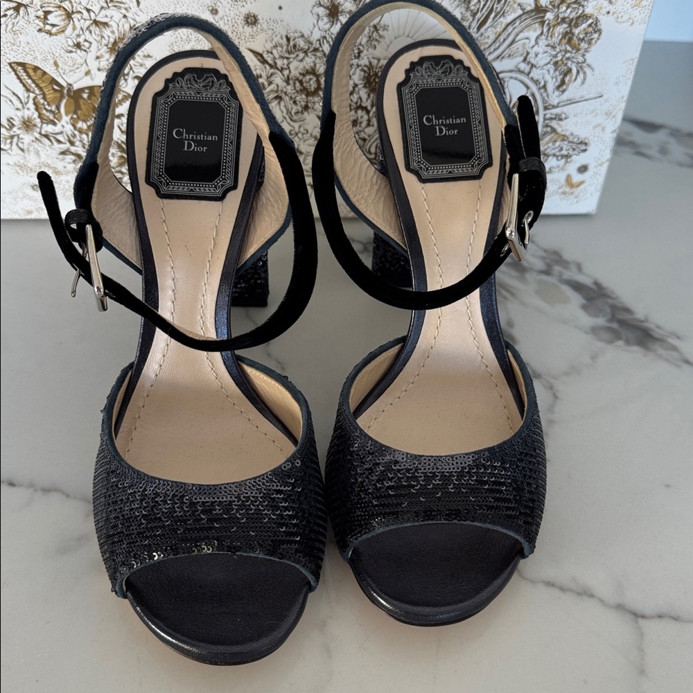 Christian Dior Black Sequin Sandals